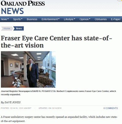 Fraser Eye Care in Oakland Press 121410
